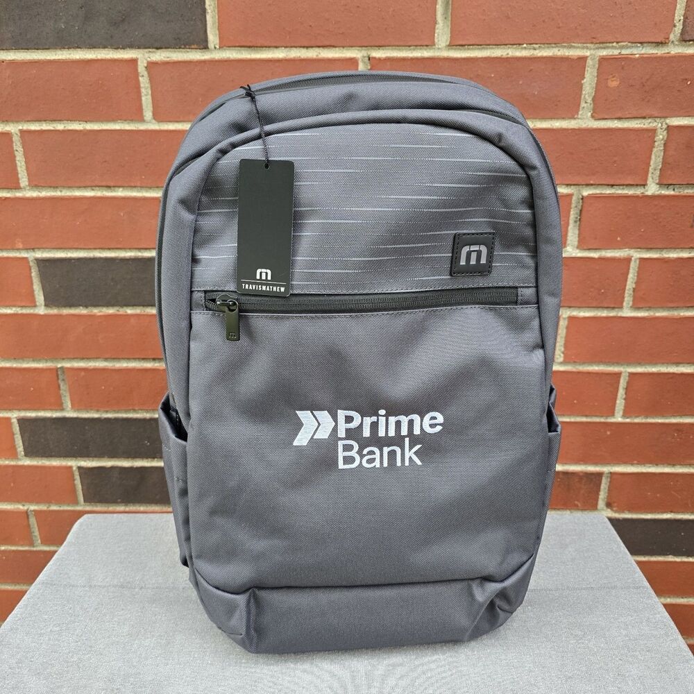 NWT Travis Mathew Approach Backpack Gray Prime Bank Logo
